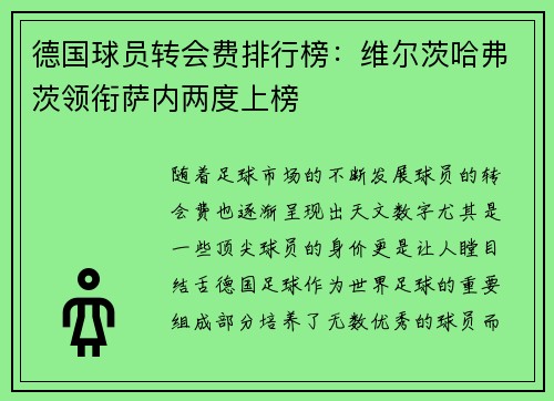 德国球员转会费排行榜：维尔茨哈弗茨领衔萨内两度上榜